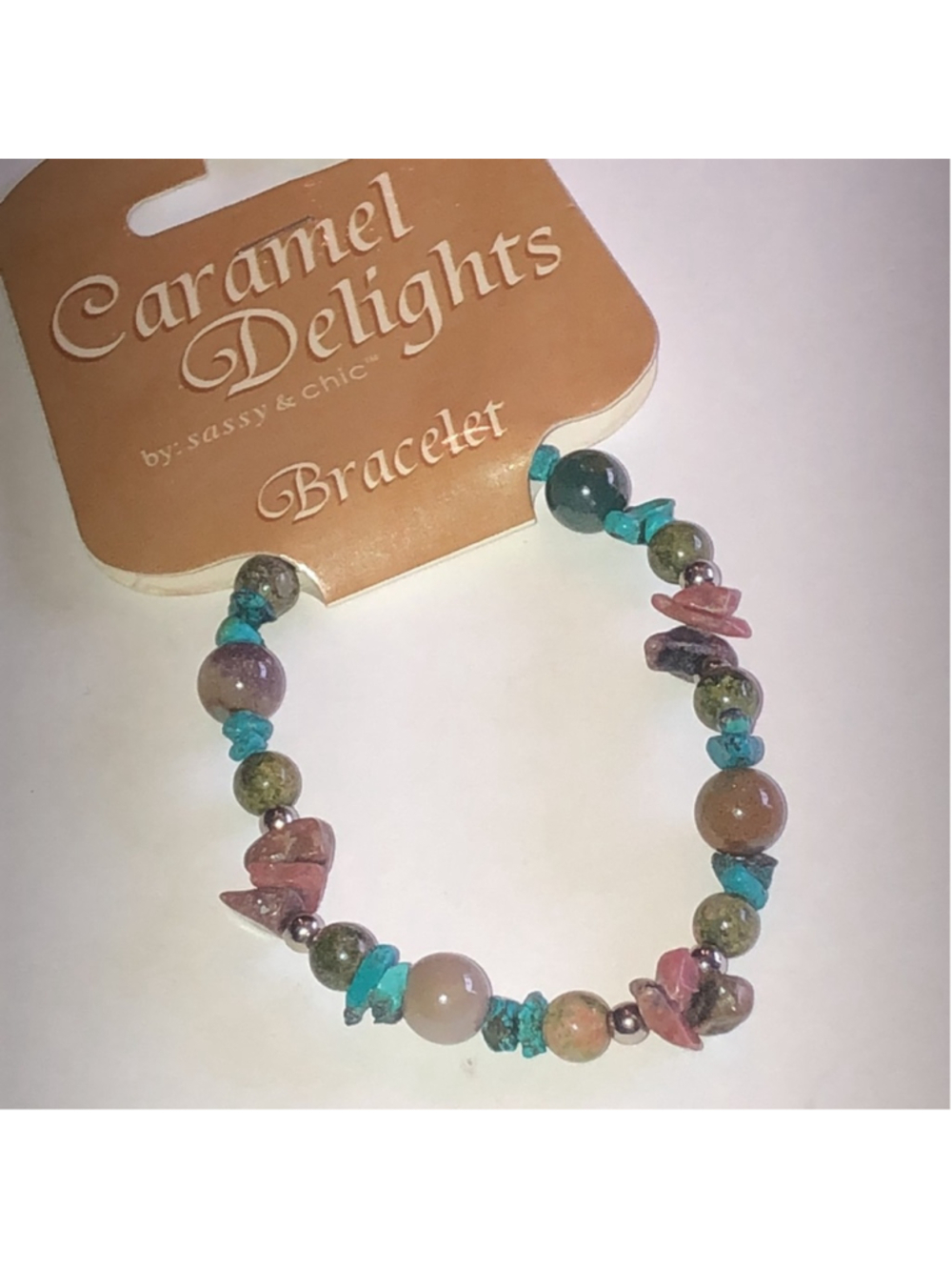 Turquoise Color and Brown Beaded Stones Boho Stretchy Bracelet - Picture 5 of 5